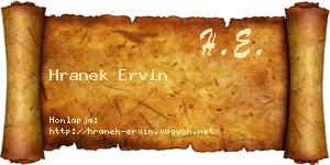 Hranek Ervin névjegykártya